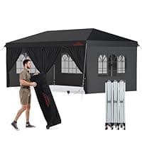 10x10 Pop Up Canopy with Sidewalls, Easy Up Canopy Tent, Heavy Duty Tents for Parties, One Person Set Up Event Tent, Grey