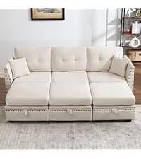 114.17" Modular Sectional Sofa, 6 Seat Modular Couch with Storage, Memory Foam, Convertible Sectional Couches for Living Room, U Shaped Comfy Modular Sofa with Chaise, Beige