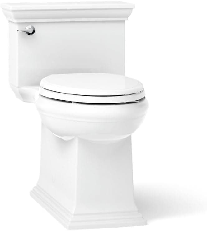 KOHLER K-6428-0 Memoirs Stately Comfort Height Skirted One-Piece Compact Elongated 1.28 GPF Toilet with AquaPiston Flush Technology and Left-Hand Trip Lever, White