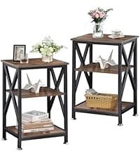 End Tables Living Room Set of 2, 16" D x 16" W x 24" H, Indoor End Tables Living Room with Storage Shelf, Square End Table Set of 2, X-Shaped Night Stands for Bedroom, Farmhouse Wood Side Tables