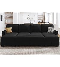 HONBAY Sectional Sofa with Storage Seat Velvet U Shaped Couch with Reversible Chaise Convertible Sectional Couches for Living Room,Black Velvet