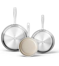 Redchef Nonstick Frying Pans Set, Ceramic Pan Skillet, Non Toxic Pans for Cooking, 8" 9.5" 11" Ceramic Frying Pan Set PFAS & PTFE & PFOA Free with Stay Cool Handle, Dishwasher & Oven Safe, Beige White