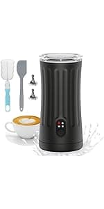 Electric Milk Frother, 4-in-1 Milk Steamer and Frother, 8.1oz/240ml Automatic Warm and Cold Foam Maker, Auto Shut-Off Frother for Coffee, Latte, Cappuccino, Macchiato(Black)