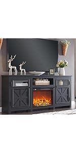 JXQTLINGMU Fireplace TV Stand for 80 Inch TV, Farmhouse Highboy Entertainment Center w/23'' Electric Fireplace & Cross Barn Door, Large TV Console for TVs Up to 80", 70 inches, White