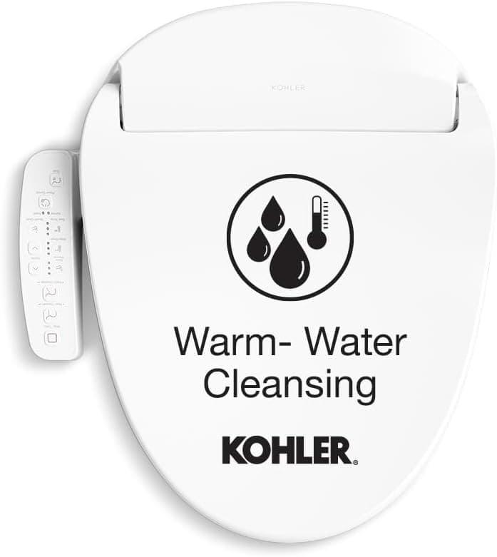 Kohler PureWash E580 Elongated Bidet Toilet Seat, White, Quiet-Close Lid Prevents Slamming, Self-Cleaning Wand, Adjustable Water Pressure with Multiple Cleansing Options