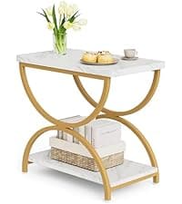 LITTLE TREE End Table, 3-Tier Side Table, Slim Sofa Side Table for Living Room, Tall Bedside Table Nightstand for Bedroom, Rustic Brown and Black