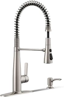 KOHLER K-R22745-SD-VS Semi-Professional Kitchen Faucet with Soap Dispenser/Lotion Dispenser, Commercial Kitchen Sink Faucet with Pull-Down Sprayhead, Vibrant Stainless