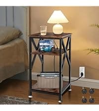 End Tables Living Room Set of 2, 16" D x 16" W x 24" H, Indoor End Tables Living Room with Storage Shelf, Square End Table Set of 2, X-Shaped Night Stands for Bedroom, Farmhouse Wood Side Tables
