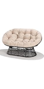 Bme 40" Ergonomic Wicker Papasan Chair with Soft Thick Density Fabric Cushion, High Capacity Steel Frame, 360 Degree Swivel for Living, Bedroom, Reading Room, Lounge, Sepia Sand - Brown Base
