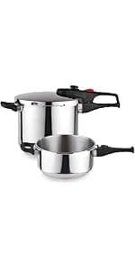 Magefesa Practika Plus, 8-Quart Pressure Cooker, 18/10 stainless steel, Induction Compatible, 5-Layer Heat Diffuser Bottom, 5 Safety Systems, Even Heat Distribution