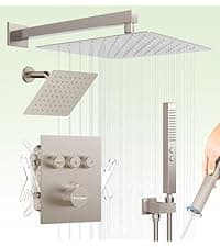 Shower Jets System, 12 Inch Thermostatic Rainfall Shower System with 6 Body Spray Jets (Can All Run Together) Full Body Spray Shower System, Shower Valve Included, Brushed Nicke