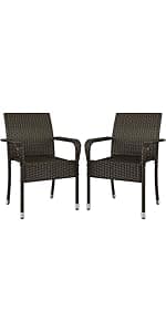 Yaheetech 3 Piece Patio Rattan Bistro Set, Outdoor All Weather PE Wicker Conversation Furniture Set with 2 Chairs & Tempered Glass Top Table & Cushions, for Poolside/Porch/Garden/Yard, Tan/Cream