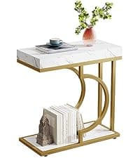 LITTLE TREE End Table, 3-Tier Side Table, Slim Sofa Side Table for Living Room, Tall Bedside Table Nightstand for Bedroom, Rustic Brown and Black