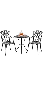 Yaheetech 3-Piece Outdoor Bistro Set w/Leaf Design, Rust-Resistant Cast Aluminum Table and Chairs for Balcony Backyard Garden
