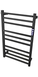 Black Towel Warmer Rack for Bathroom with Timer/Fahrenheit Display Electric Heated 10 Bars Drying Rail Plug-in or Hardwired Wall Mounted Heating Bath Towel Warming(Matte Black)