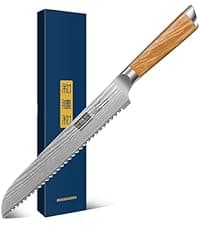5 Pieces Kitchen Knife Sets, Ultra Sharp Professional Damascus Super Steel Chef Knives Sets with Ergonomic Olive Wood Handle, Including Chef, Bread, Santoku, Utility & Paring Knives