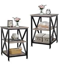 End Tables Living Room Set of 2, 16" D x 16" W x 24" H, Indoor End Tables Living Room with Storage Shelf, Square End Table Set of 2, X-Shaped Night Stands for Bedroom, Farmhouse Wood Side Tables