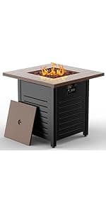 42” Rectangular Fire Pit Tables 2-Piece 50,000 BTU Outdoor Propane Gas Fire Pit with Wind Guard, Waterproof Cover, Lava Rocks for Outside Patio Backyard