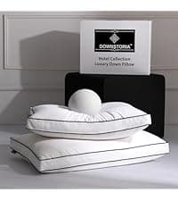 Luxury Feather Down Pillow King Size Set of 2 Pack, 100% Cotton Hotel Collection Bed Pillows for Sleeping, Down Surrounded Soft Medium Firm Pillows for Side Back Stomach Sleepers 20" x 36"