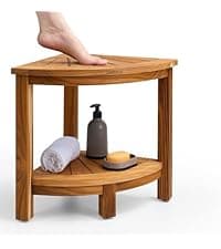 Premium 22" Teak Shower Bench with Handles, Waterproof Teak Shower Stool, Wooden Stool for Bathroom, Teak Wood Shower Bench Stool Seat Chair for Shower Storage Shelf, 300 Lbs Capacity