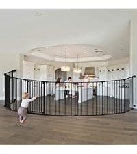 150" Extra Wide Baby Gate, Play Yard Child Safety Gate, Dog Gates with Auto-Close Door, Double Locking System for The House Doorways, Fireplace, Kitchen, 6-Panels, 30" Tall