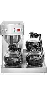 12-Cup Coffee Maker 1.8L Commercial Drip Coffee Maker Pour Over Coffee Machines with 2 Glass Carafes and 2 Warmers Plate Stainless Steel Coffee Brewer for Cofe Bar and Restaurant