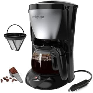 Portable Coffee Maker for Travel Camping Car, Ground Coffee Machine Single Serve with 5 Cup Glass Carafe for Traveling, RV, Office, Home and Dorm, 12V, Sliver Black