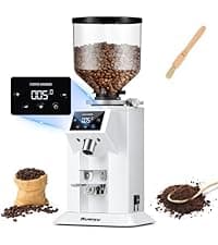 Huanyu Commercial Coffee Grinder with 64mm Flat Burr Anti-Flying Grounds Outlet 26oz Lotus Hopper 8 Stepless Settings Electric Coffee Grinders with Smart Touchscreen for Cafés Restaurants