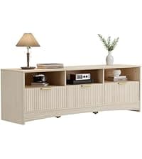 Marsail 59″ Wide TV Stand for TVs Up to 65″, Modern Entertainment Center with Fluted Panels, 3 Easy-Sliding Drawers, Open Shelves & Cable Hole, 3-Tier TV Stands for Living Room & Bedroom, Natural Oak