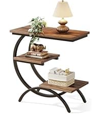 LITTLE TREE End Table, 3-Tier Side Table, Slim Sofa Side Table for Living Room, Tall Bedside Table Nightstand for Bedroom, Rustic Brown and Black