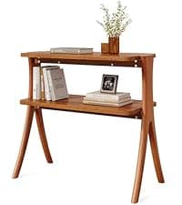 LITTLE TREE End Table, 3-Tier Side Table, Slim Sofa Side Table for Living Room, Tall Bedside Table Nightstand for Bedroom, Rustic Brown and Black