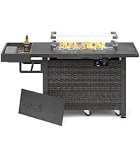 Sundale Outdoor 51 Inch Outdoor Fire Pit Table, 50,000 BTU Rectangle Propane Fire Pit with Glass Wind Guard, Rain Cover, Removable Lid, CSA Certified, Gray