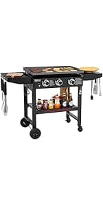 Royal Gourmet GB4000P 4 Burner Propane Gas Griddle with Hard Cover and Foldable Side Tables, 35-Inch Flat Top Grill with 766 Sq. In. Cooking Area for Backyard and Tailgating, Black