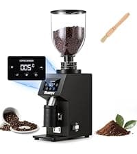 Huanyu Commercial Coffee Grinder with 64mm Flat Burr Anti-Flying Grounds Outlet 26oz Lotus Hopper 8 Stepless Settings Electric Coffee Grinders with Smart Touchscreen for Cafés Restaurants