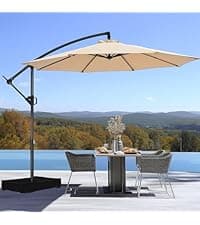 10ft Offset Patio Umbrella with Base Included, Cantilever Offset Hanging Patio Outdoor Market Umbrella UPF50+ UV Protection with Easy Tilt and Crank for Pool Deck and Garden