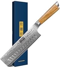 5 Pieces Kitchen Knife Sets, Ultra Sharp Professional Damascus Super Steel Chef Knives Sets with Ergonomic Olive Wood Handle, Including Chef, Bread, Santoku, Utility & Paring Knives