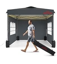 10x10 Pop Up Canopy with Sidewalls, Easy Up Canopy Tent, Heavy Duty Tents for Parties, One Person Set Up Event Tent, Grey