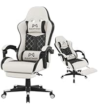 Gaming Chair, 400 lbs Adult Chair, High Back Computer Chair with Footrest and Linked Armrests, Office Video Game Chair with Lumbar Support(White)