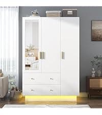 Twin Size Low Loft Bed with Stairs for Kids, Wooden Twin Loft Bed with LED Light & Safety Guardrail & Bookcase & Under-Bed Play Space, White