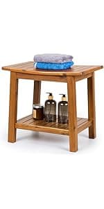 Teak Shower Bench, 20" Solid Wood Shower Stool Waterproof Shower Seat with Storage Shelf for Bathroom, Indoor & Outdoor Use