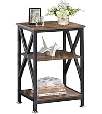 End Tables Living Room Set of 2, 16" D x 16" W x 24" H, Indoor End Tables Living Room with Storage Shelf, Square End Table Set of 2, X-Shaped Night Stands for Bedroom, Farmhouse Wood Side Tables
