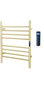 12 Bars Towel Warmer Rack, 23" Electric Wall Mounted Heated Towel Rack with Timer and Temperature Control, Towel Heater Hard Wired/Plug-in Hot Towel Rails for Bathroom, Brushed Gold