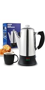 Electric Coffee Percolator Stainless Steel Coffee Maker with Heat Resistant Tough Glass Clear Brew Progress Knob, Keep Warm & Cordless Serving Classic Coffee Pot with On/OFF Switch 12 Cup
