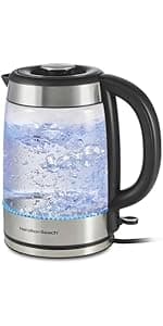 Hamilton Beach Electric Tea Kettle, Water Boiler & Heater, 1.7 Liter, Cordless Serving, 1500 Watts for Fast Boiling, Auto-Shutoff and Boil-Dry Protection, Stainless Steel with LED Light Ring (41037)