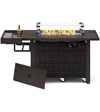 Sundale Outdoor 51 Inch Outdoor Fire Pit Table, 50,000 BTU Rectangle Propane Fire Pit with Glass Wind Guard, Rain Cover, Removable Lid, CSA Certified, Gray
