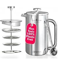Ziruma Non-Toxic French Press Coffee Maker 316 Surgical Grade Stainless Steel, 34 Oz, 100% Plastic Free Coffee Press, Portable Press, 4 Layer Filter, Double Wall Insulated French Press