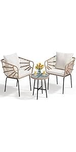 YITAHOME 4 Pieces Rattan Wicker Dinning Chairs, Outdoor Indoor Patio Furniture Set with Cushion and Curved Back All Weather Bistro Chair for Garden Backyard Porch Poolside Restaurant (Beige)