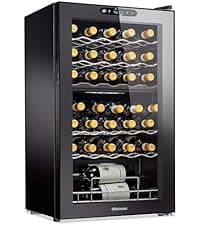 Wine Enthusiast 32-Bottle Dual Zone MAX Compressor Wine Cooler – Freestanding Mini Fridge with Digital Touchscreen, LED Display, Split Storage for Red & White Wines, Matte Black Refrigerator Home Bar