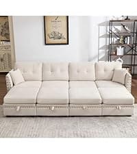 114.17" Modular Sectional Sofa, 6 Seat Modular Couch with Storage, Memory Foam, Convertible Sectional Couches for Living Room, U Shaped Comfy Modular Sofa with Chaise, Beige