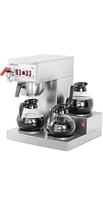 12-Cup Coffee Maker 1.8L Commercial Drip Coffee Maker Pour Over Coffee Machines with 2 Glass Carafes and 2 Warmers Plate Stainless Steel Coffee Brewer for Cofe Bar and Restaurant